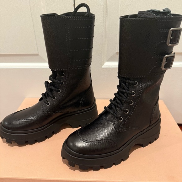 Miu Miu New Black Leather Combat Boots size 35.5